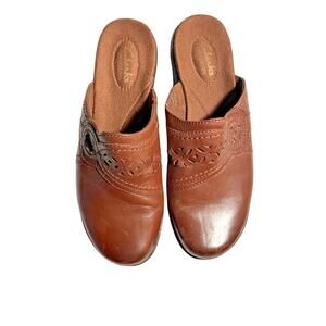 Clarks Bendables Women’s Brown Mule Clog Size 8M #66810 Leather Comfort Slip On